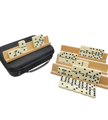 MIDOLITE Dominos Set for Adults with 4 Wooden Racks Double 6 Dominoes Game Set with 28 Colored Domino Tiles Double Six Dominos Set with Travel Case - Classic Board Games