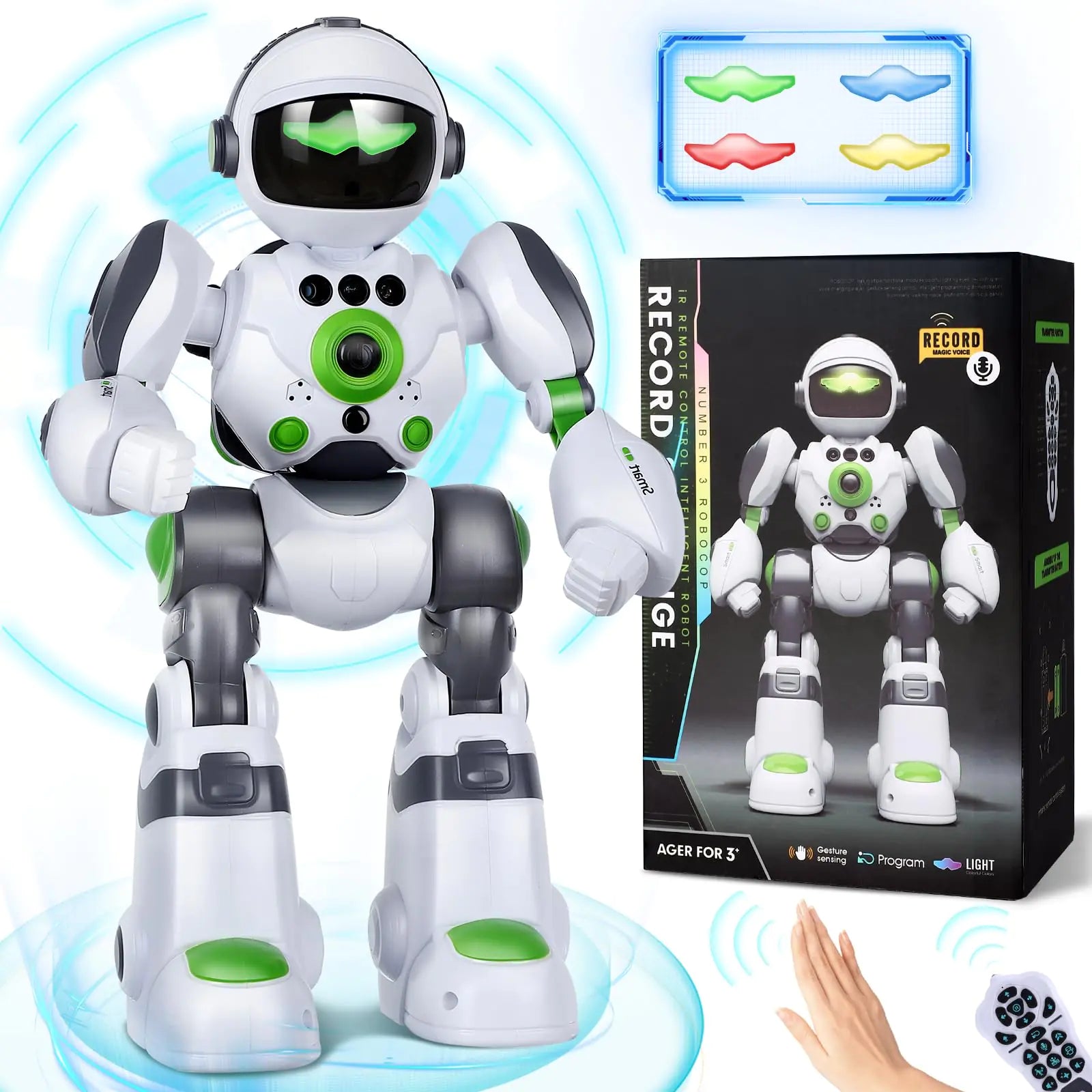 Zreswap Robot Toys Gift for Kids: Remote Control Robot Programmable Robot with Record Voice Music Dancing Gesture Control for Toddler Boys and Girls