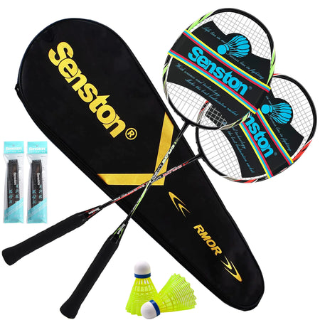 Senston Badminton Set Graphite Shaft Badminton Racket 2 Pack Badminton Racquets with 2 Shuttlecocks - Perfect for Beginners & Outdoor Games