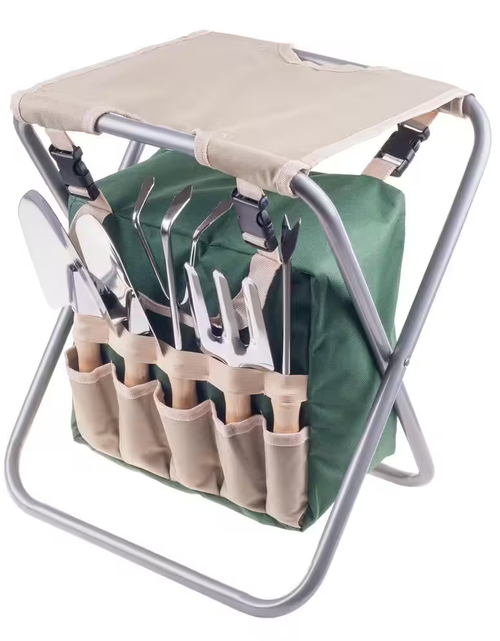Load image into Gallery viewer, Folding Garden Stool with Tool Bag plus 5 Garden Tools
