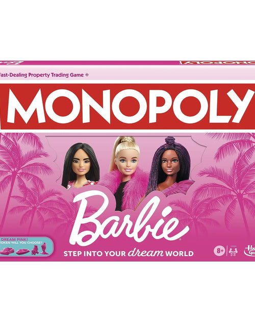 Load image into Gallery viewer, Monopoly: Barbie Edition Board Game Ages 8+ 2-6 Players Fun Family Games for Kids and Adults with 6 Barbie-Themed Pink Zinc Tokens Kids Gifts
