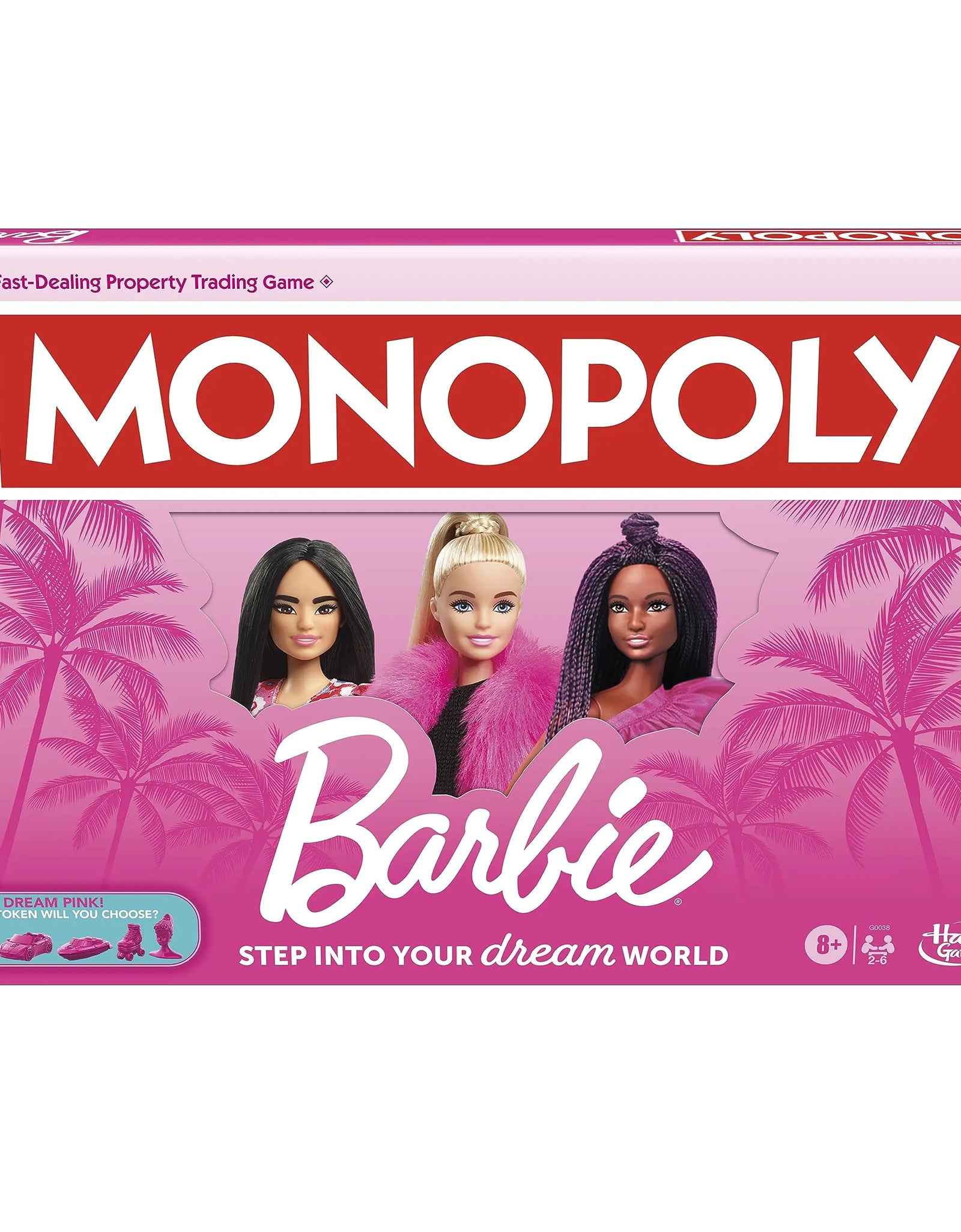 Monopoly: Barbie Edition Board Game Ages 8+ 2-6 Players Fun Family Games for Kids and Adults with 6 Barbie-Themed Pink Zinc Tokens Kids Gifts