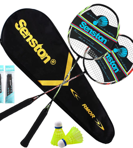 Senston Badminton Set Graphite Shaft Badminton Racket 2 Pack Badminton Racquets with 2 Shuttlecocks - Perfect for Beginners & Outdoor Games