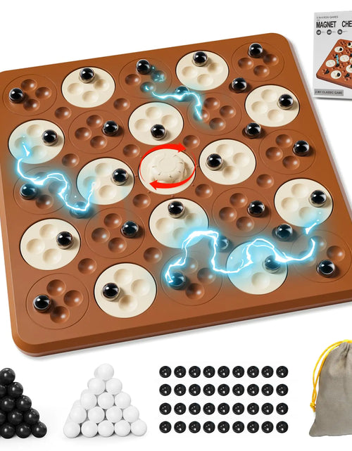 Load image into Gallery viewer, Magnetic Game Chess Magnet Game Board Games for Adults Kids Family Night 2 in 1 Multiplayer Board Games Magnetic Game with 36 Magnetic Pieces Connect 5 Piece with 120 Plastic Pieces (Brown)
