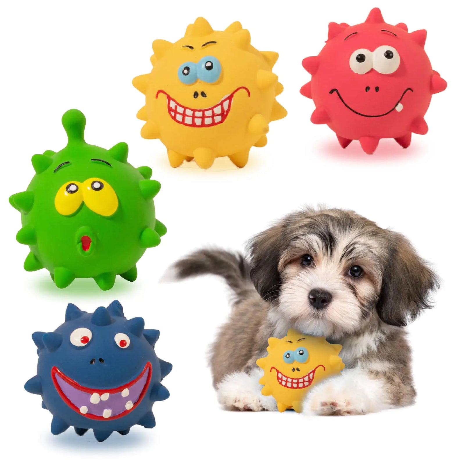4Pcs Squeaky Dog Toys Dog Toys Set Dog Balls for Large Medium Small Dogs Natural Latex Rubber Dog Balls Play Dog Balls Set Aggressive Chewers Friendly Pet Toys with Cute Faces for Fun