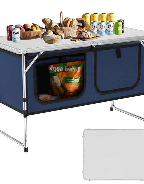 Load image into Gallery viewer, WildFinder Camping Table Folding Camping Table with Storage Lightweight &amp; Portable 3 Heights Adjustable Folding Table for BBQ Camping Picnic and Indoor Use Dark Blue
