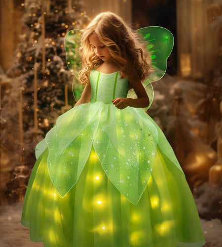 UPORPOR Light up Girls Halloween Costume Fairy Dress & Wings Green Fairy Girls Costume Princess Ball Gown Kids