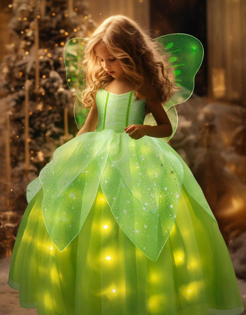 Load image into Gallery viewer, UPORPOR Light up Girls Halloween Costume Fairy Dress &amp; Wings Green Fairy Girls Costume Princess Ball Gown Kids
