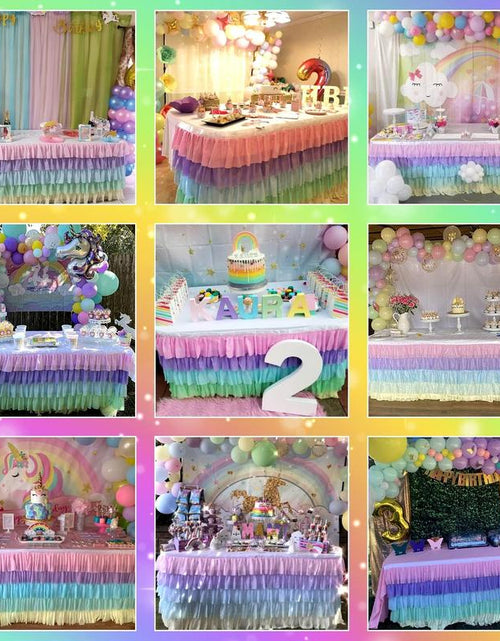 Load image into Gallery viewer, Pastel Rainbow Table Skirt Ruffle Party Tablecloth for Rectangle Table 6Ft Birthday Party Baby Shower
