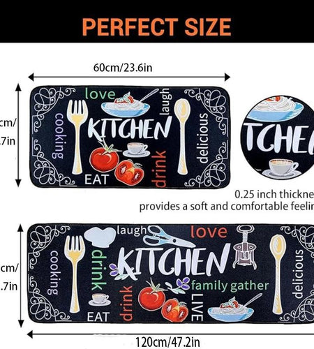 Cutlery Pattern Kitchen Mat, 2 Counts/Set Non-Slip Kitchen Rug, Room Decor Waterproof Kitchen Floor Mat, Washable Kitchen Rugs, Kitchen Decoration, Home Decor