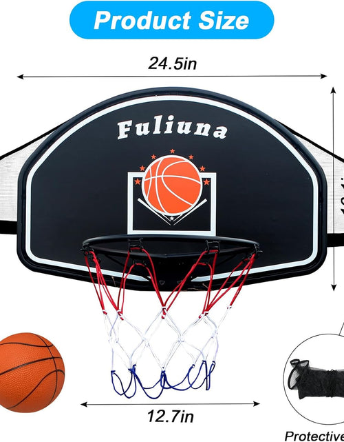 Load image into Gallery viewer, Trampoline Basketball Hoop, Basketball Hoop for Trampoline Fits for 25Mm Straight Pole &amp; Curved Pole, Trampoline Basketball Hoop Attachment with Protective Net,Mini Ball,Pump, Easy to Install
