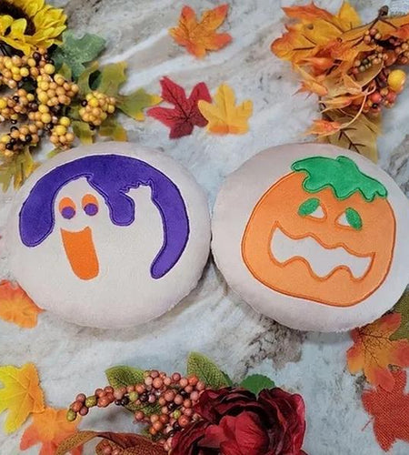 Kawaii Halloween Sugar Cookie Pillow |10 Inch Pumpkin, Black Cat & Ghost | Break & Bake Cookie Decor