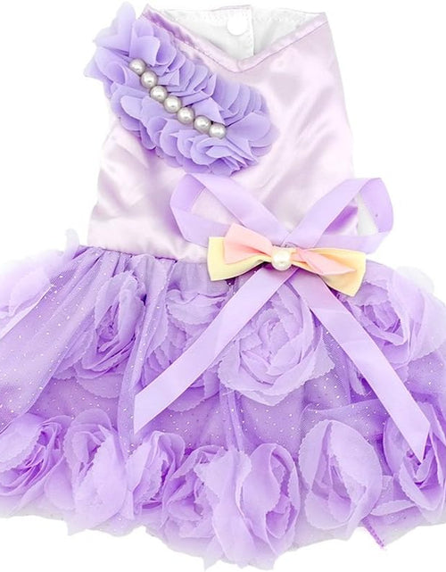 Load image into Gallery viewer, Pet Small Dog Puppy Cat Clothes Coat Wedding Costume Satin Rose Formal Dress Tutu Purple Violet L

