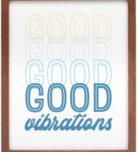 Good Vibrations Framed Wood Wall Decor - Retro Vibe Wall Art for Bedroom, Living Room or Beach House