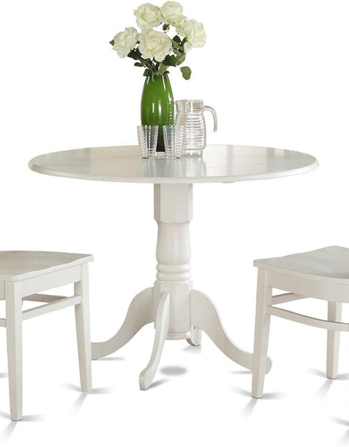 Load image into Gallery viewer, DLGR3-WHI-W 3 Piece Dining Table Set for Small Spaces Contains a round Dining Room Table with Dropleaf and 2 Wood Seat Chairs, 42X42 Inch, Linen White
