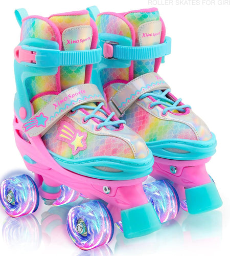 Xinosports Kids Adjustable Roller Skates for Girls & Boys with Light up Wheels (Ages 5-20) – Roller Skates with Illuminating Wheels