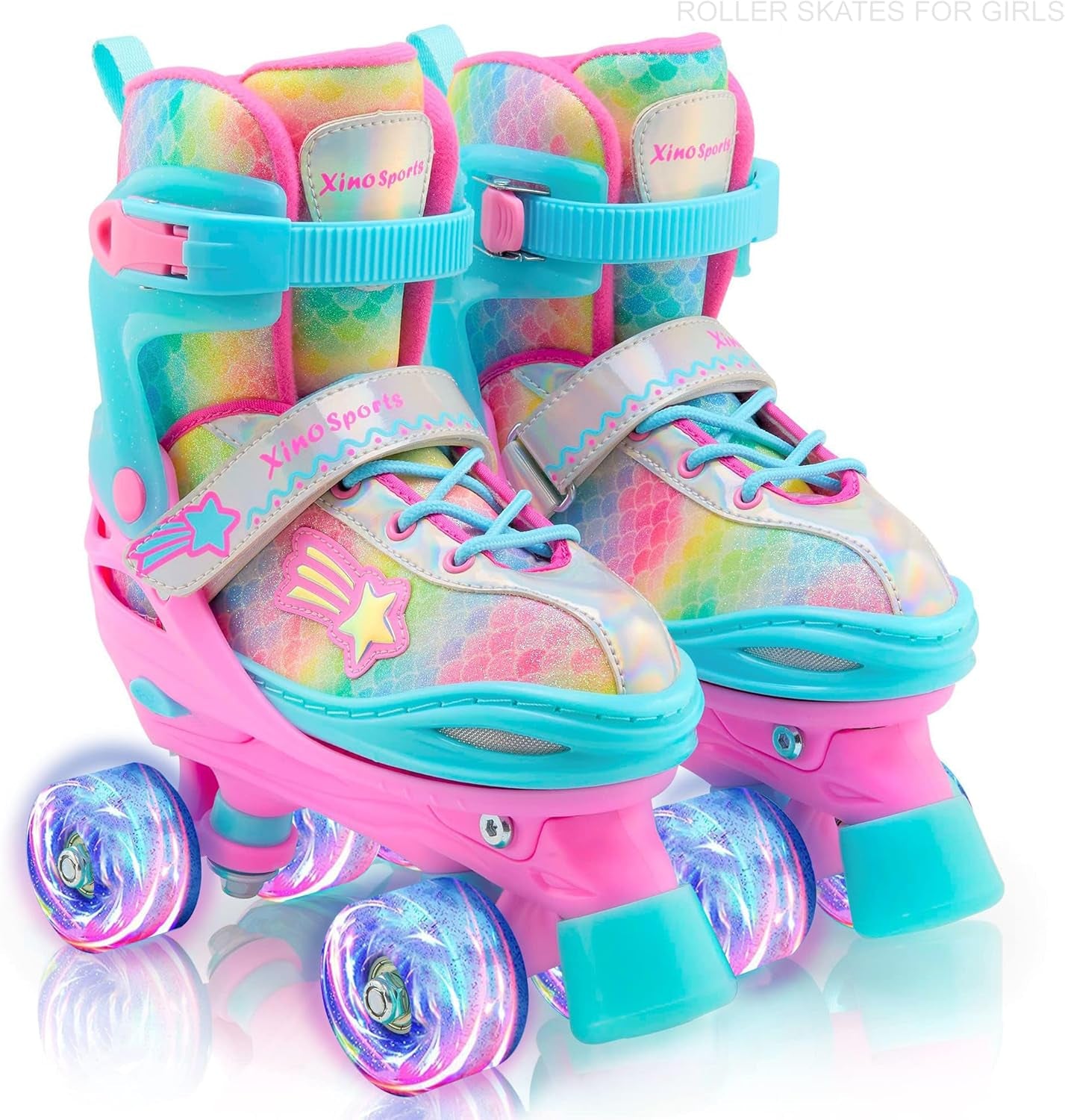 Xinosports Kids Adjustable Roller Skates for Girls & Boys with Light up Wheels (Ages 5-20) – Roller Skates with Illuminating Wheels