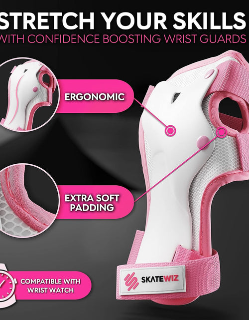 Load image into Gallery viewer, Knee Pads for Kids - Knee and Elbow Pads Set - PROTECT-1 - Size S Pink White - Wrist Guards Skating Protective Gear, Skateboard, Roller Skate, Ice Skates for Kids
