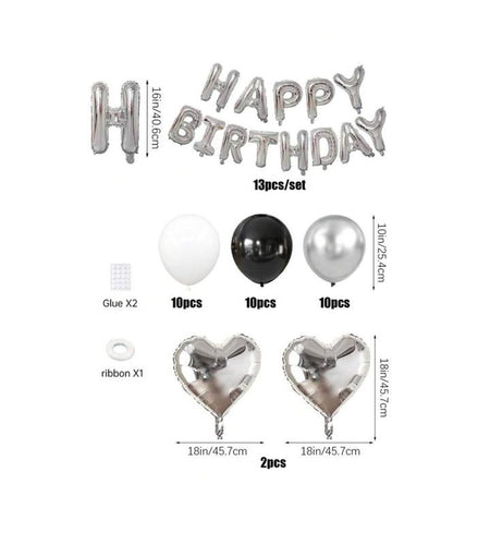 45Pcs Black White Silver Birthday Party Decoration Balloons Set with 16 Inch Silver Happy Birthday Banner Birthday Balloon Foil Balloon Multicolor Party Decoration Birthday Decoration