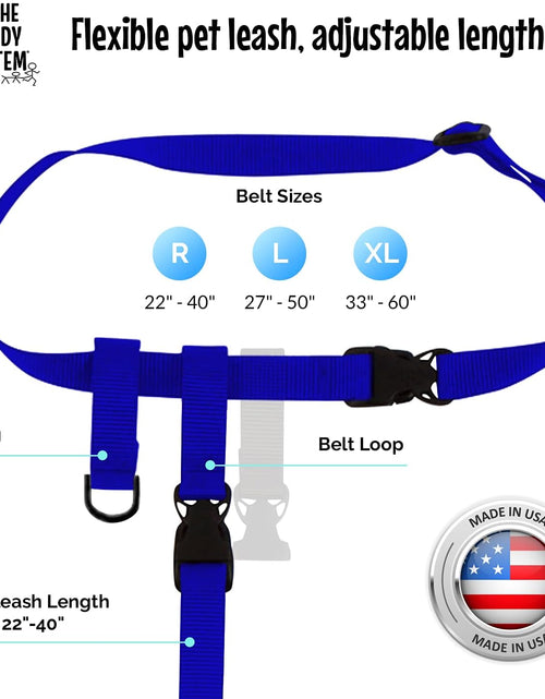Load image into Gallery viewer, Hands Free Dog Leash, Adjustable Leash for Running, Jogging, Training and Service Dogs, Great for Small, Medium and Large Dogs, Made in USA (Royal Blue, Large Belt (27&quot;- 50&quot; Waist))
