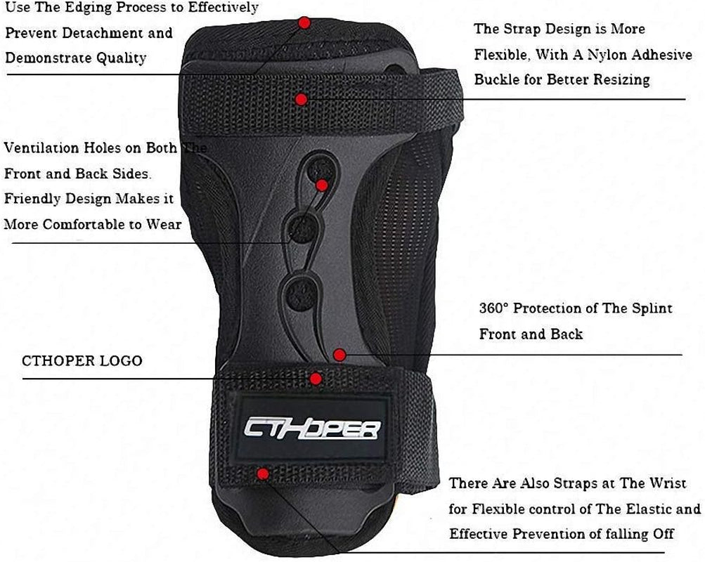 Skiing Gloves Roller Skating Wrist Palms Protective Gear Adjustable Gauntlets Wrist Guard Support for Snowboarding, Skateboard, Skating, Skiing