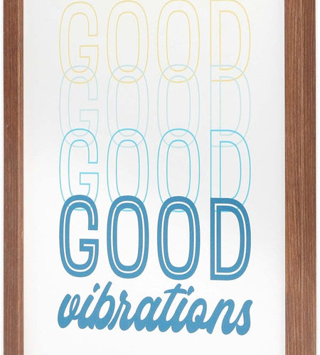 Good Vibrations Framed Wood Wall Decor - Retro Vibe Wall Art for Bedroom, Living Room or Beach House