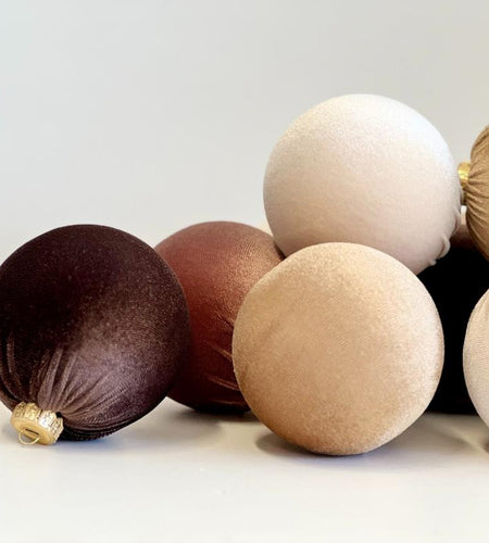 Christmas Velvet Ornaments, Christmas Tree Decoration, Brown Shades Set of 12 Pcs Size 4", Christmas Handmade Custom Balls Gift Decorative Hanging