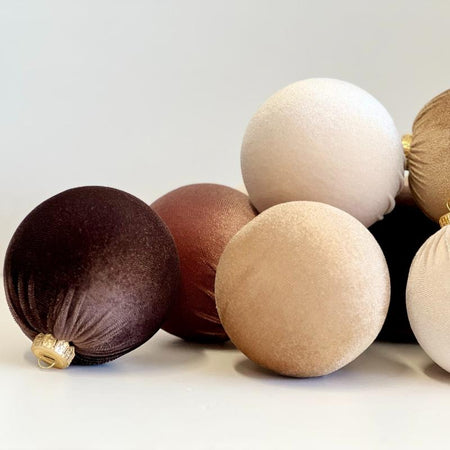 Christmas Velvet Ornaments, Christmas Tree Decoration, Brown Shades Set of 12 Pcs Size 4", Christmas Handmade Custom Balls Gift Decorative Hanging