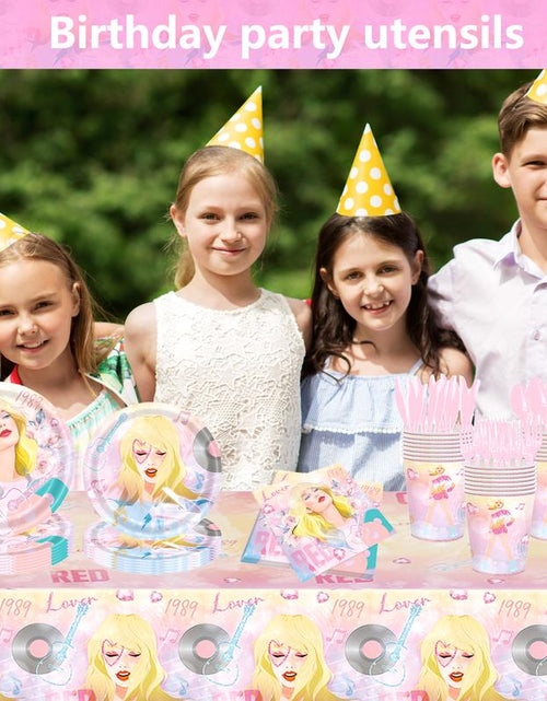 Load image into Gallery viewer, 171 Count Disposable Tableware Birthday Party Supplies Singer Paper Plates Napkins Cups Plastic Tablecloths Music Singer Tableware Set Birthday Party Decorations Serves 24 Guests
