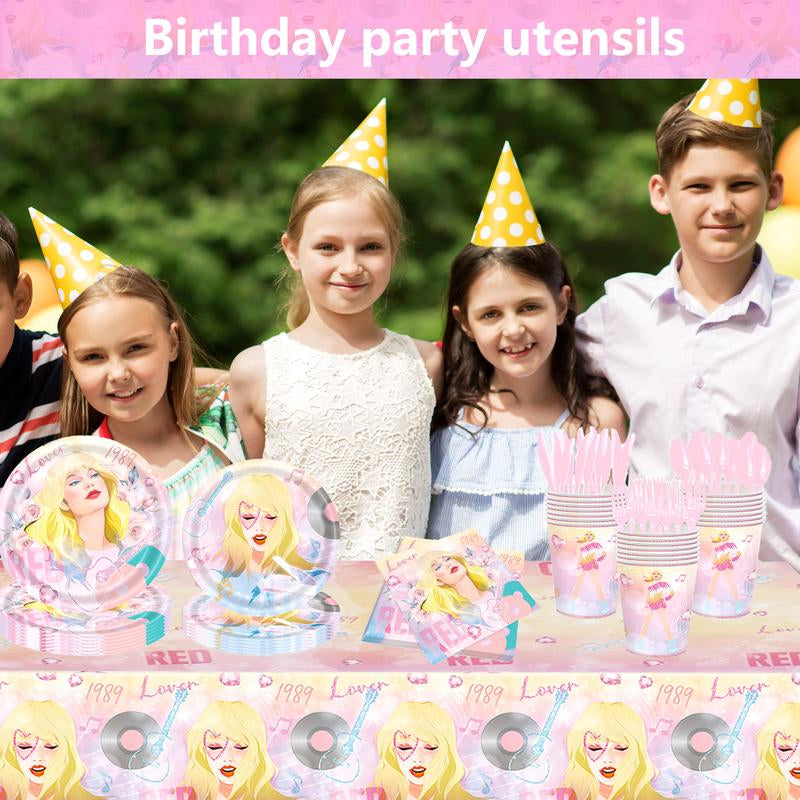 171 Count Disposable Tableware Birthday Party Supplies Singer Paper Plates Napkins Cups Plastic Tablecloths Music Singer Tableware Set Birthday Party Decorations Serves 24 Guests