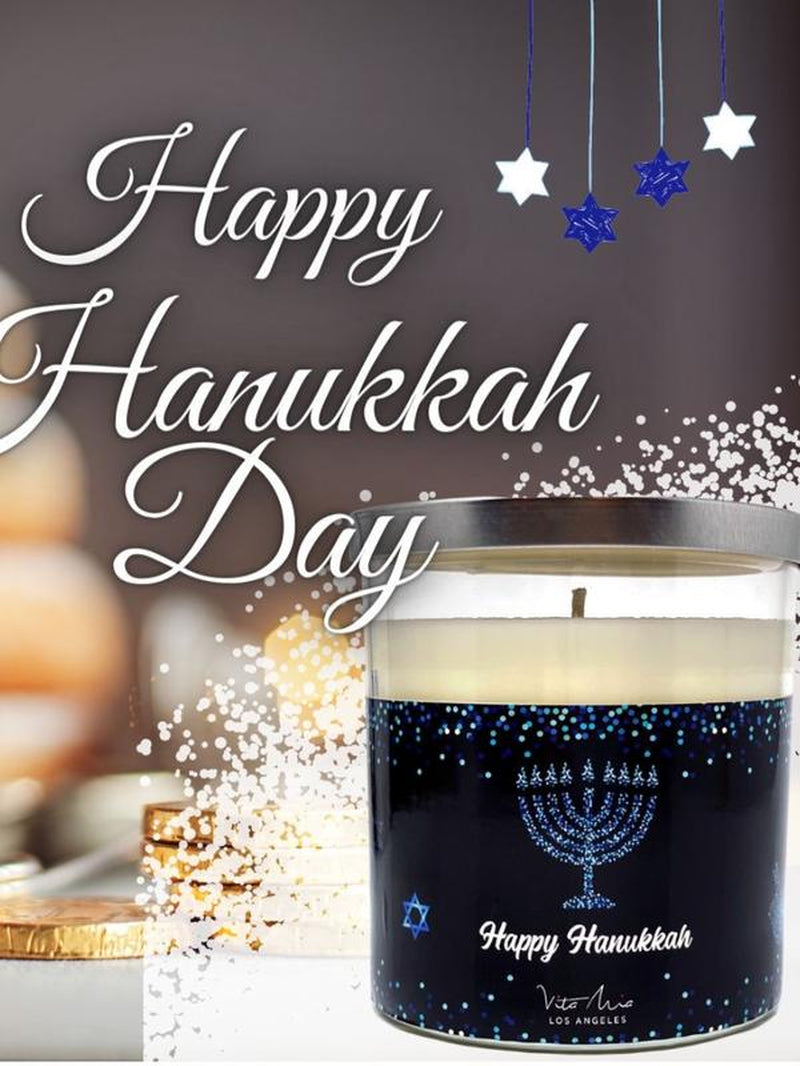 Happy Hanukkah Candle Decor Gift Glass Bean Coconut