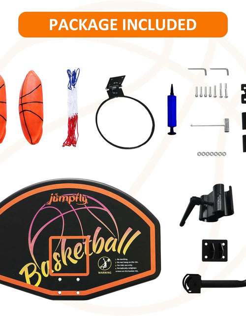 Load image into Gallery viewer, Trampoline Basketball Hoop Attachment, Basketball Hoop for Trampoline Easy to Install, Universal Trampoline Accessories Fits Straight Pole &amp; Curved Pole with Mini Balls &amp; Pump

