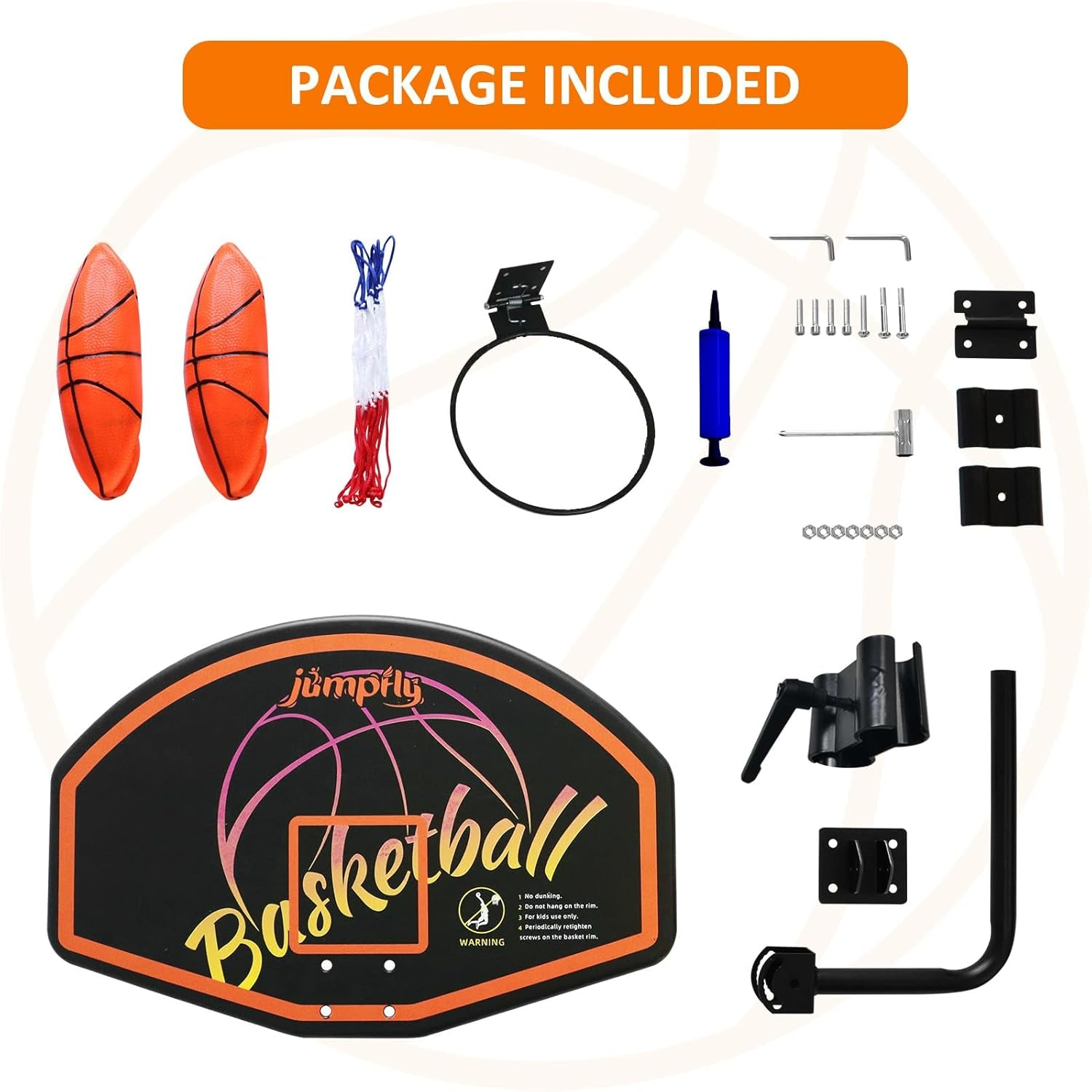 Trampoline Basketball Hoop Attachment, Basketball Hoop for Trampoline Easy to Install, Universal Trampoline Accessories Fits Straight Pole & Curved Pole with Mini Balls & Pump