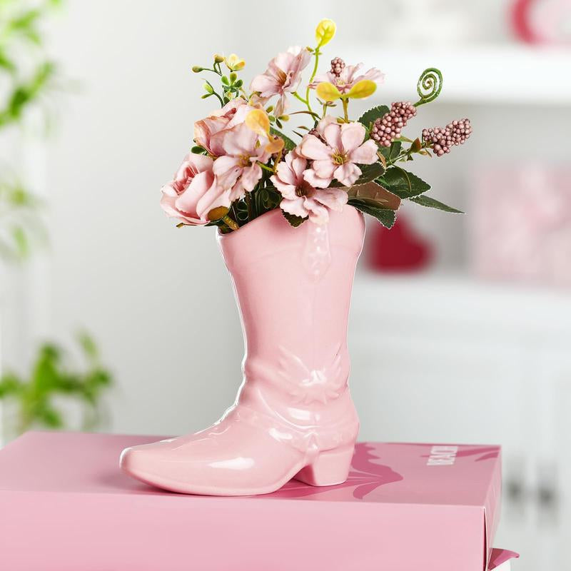 Boot Vase for Book Shelf Ceramic Cowboy Decoration Arrangements Nice Western Country Accent Vase Unique Boot Planter for Modern Aesthetic Room Wedding Decor