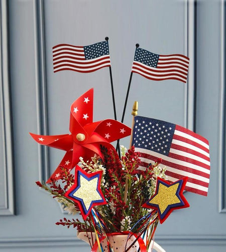 4Pcs 13"H Metal American Flag Garden Stake Patriotic US Flag Yard Signs Lawn Stakes Star&Stripes for Garden Patio Plant Pot Indoor Outdoor Memorial Day 4Th of July Independence Day Party Supply