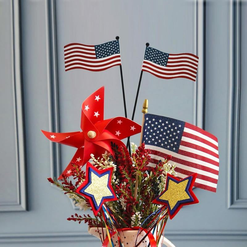 4Pcs 13"H Metal American Flag Garden Stake Patriotic US Flag Yard Signs Lawn Stakes Star&Stripes for Garden Patio Plant Pot Indoor Outdoor Memorial Day 4Th of July Independence Day Party Supply