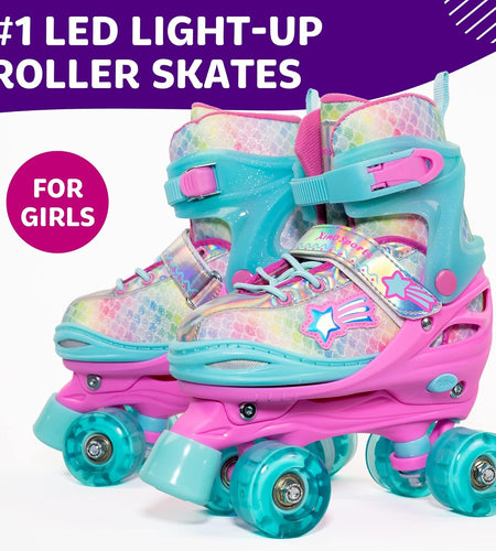 Xinosports Kids Adjustable Roller Skates for Girls & Boys with Light up Wheels (Ages 5-20) – Roller Skates with Illuminating Wheels