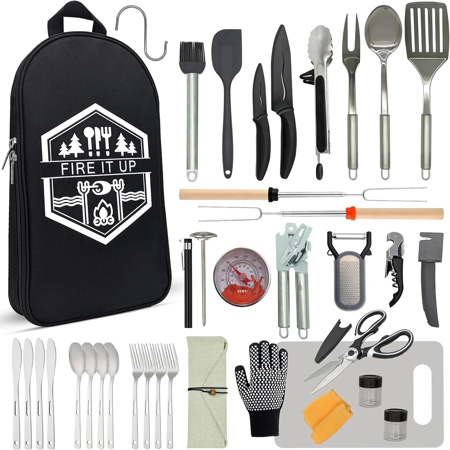 Grilling and Camping Cooking Utensils Set for the Outdoors BBQ - Camping Utensil Set Camping Kitchen Set Cookware Accessories