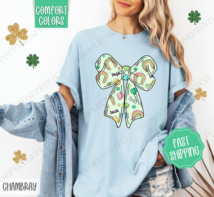 Lucky Charm Bow St Patrick Shirt Comfort Colors, St Patrick'S Day Women'S Tee, Cute Women'S Tshirt
