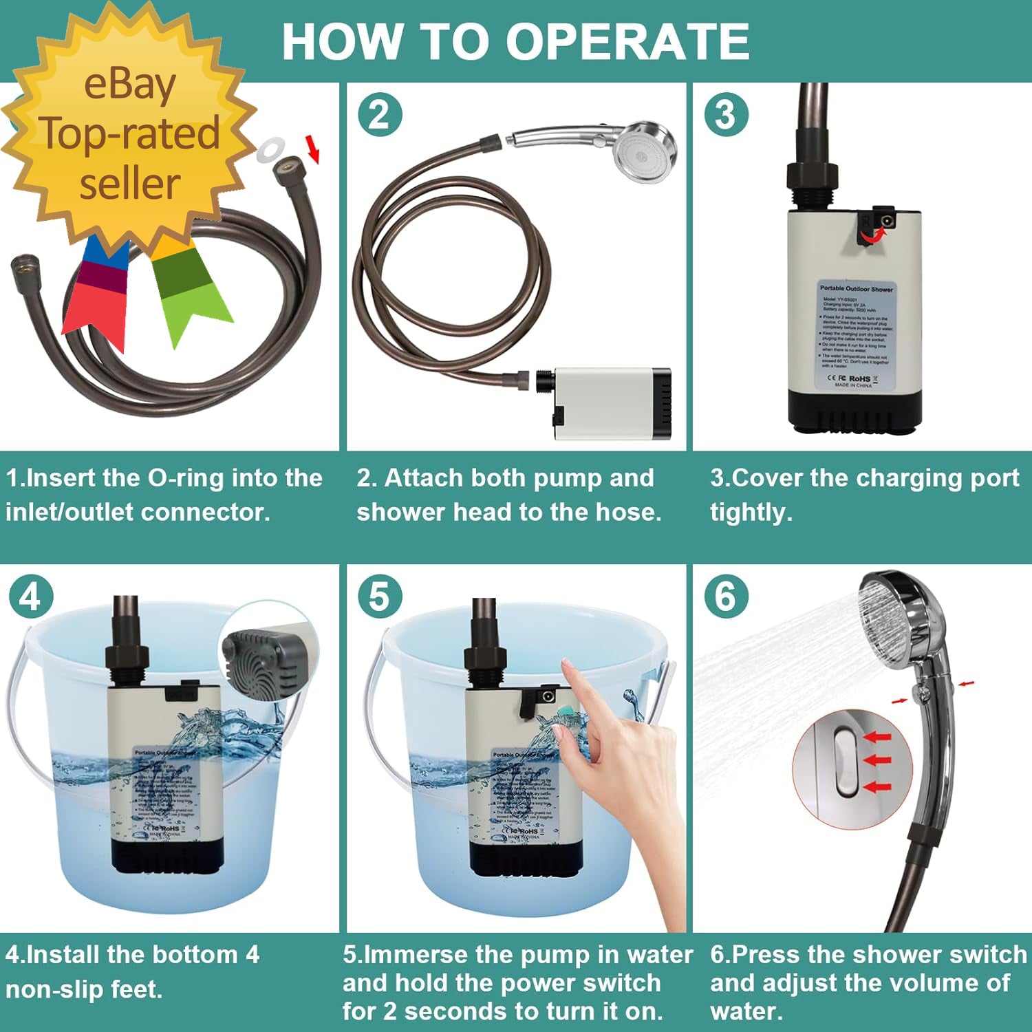 Portable Shower for Camping, Rechargeable Electric Camping Shower Pump