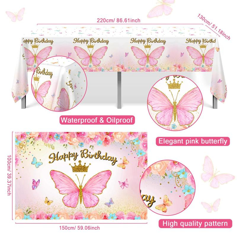 Butterfly Birthday Balloon Arch Kit, 95Pcs Purple Pink Butterfly Birthday Party Decoration DIY Set, Lavender Balloons Foil Balloons, Happy Birthday Backdrop Tablecloth, Girl'S Birthday Party Balloon Garland, Party Supplies, Father'S Day Gift