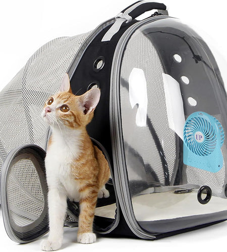 Cat Bubble Backpack with Fan, Fit up to 12 Lbs, Space Capsule Astronaut Clear Window Pet Travel Carrier Backpack for Cat and Small Puppy