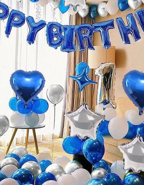 Load image into Gallery viewer, 52Pcs Blue Birthday Party Decoration Kit with &#39;Happy Birthday&#39; Banner, Latex Balloons, Heart-Shaped Foil Balloons, Glue Dots, and White Ribbon Birthday Balloon Foil Balloon Party Decoration Birthday Decoration
