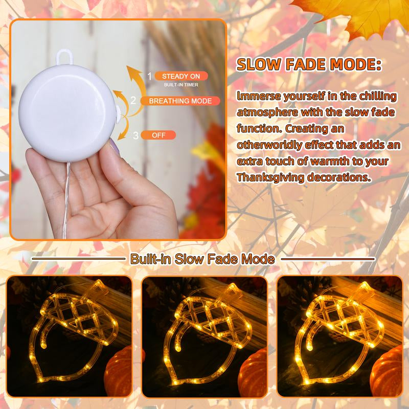 Lolstar Fall Decor Window Lights 2025 Thanksgiving Decorations Acorn Maple Leaves Pumpkin LED Lights with Suction Cups Battery Operated(Exclusive) Slow Fade Mode Timer Autumn Decorations for Home