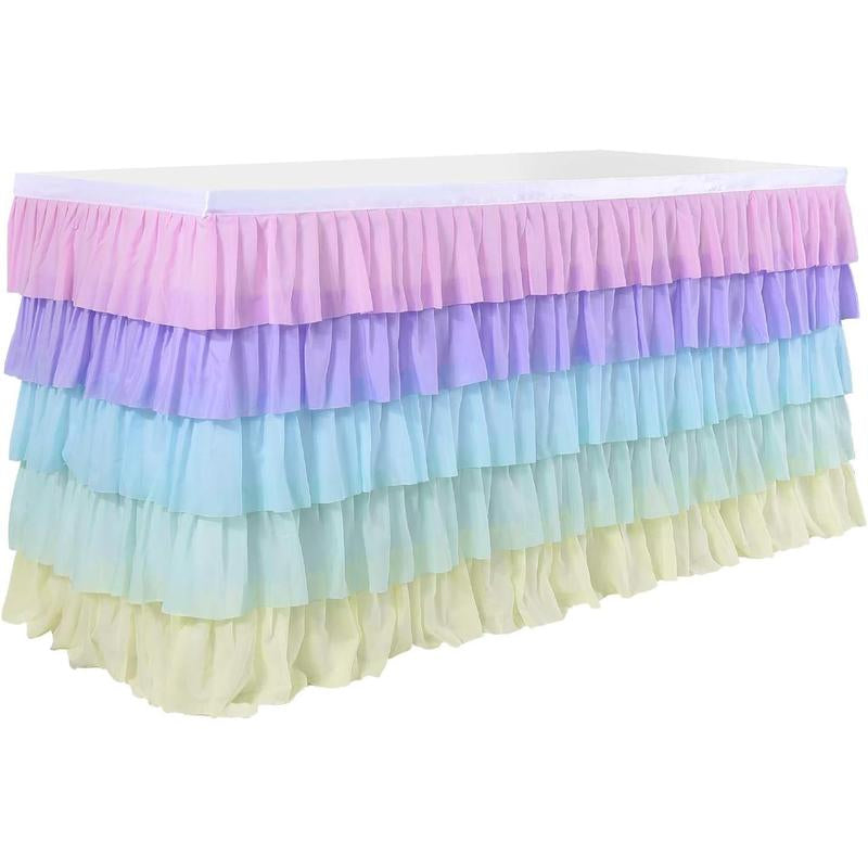 Pastel Rainbow Table Skirt Ruffle Party Tablecloth for Rectangle Table 6Ft Birthday Party Baby Shower