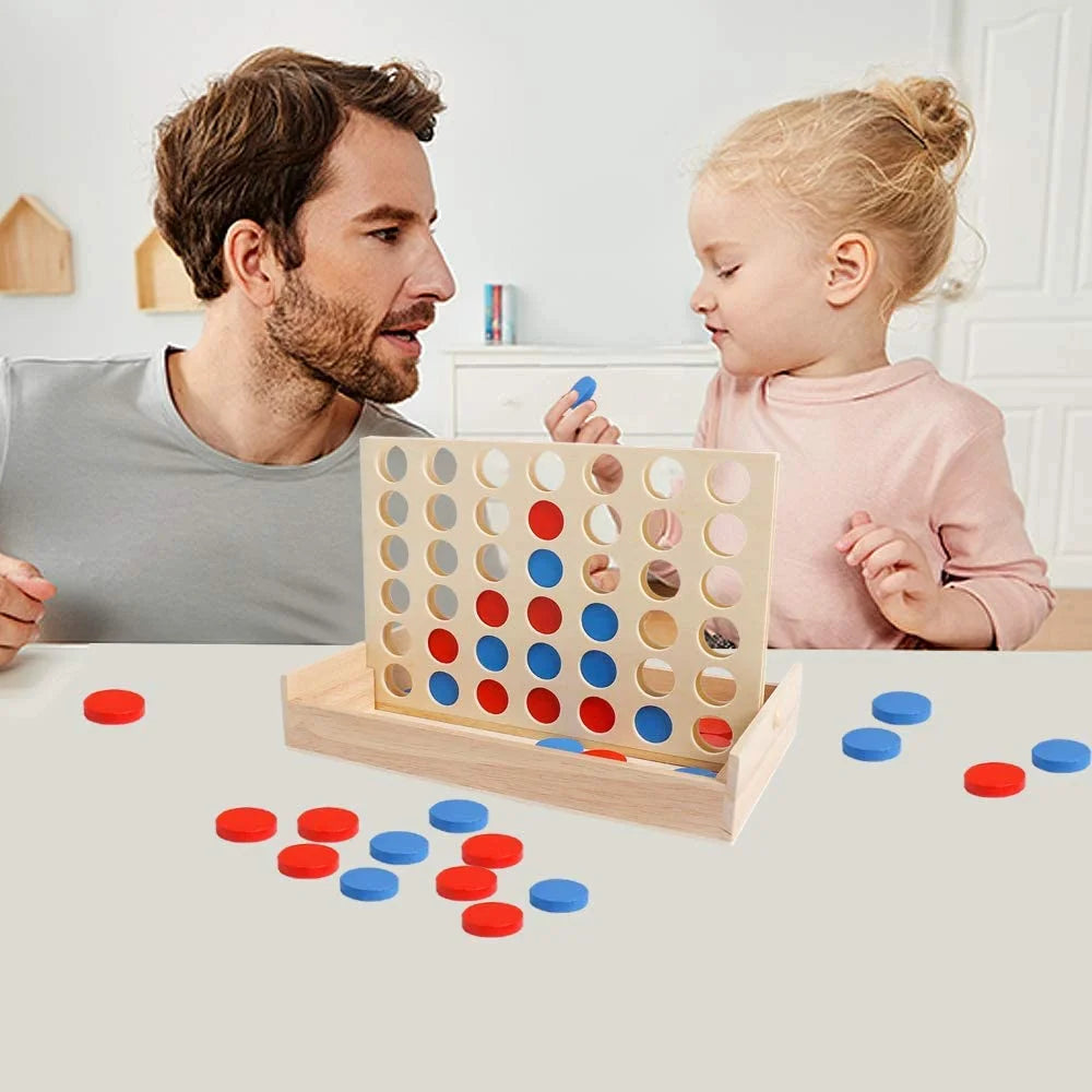 Wooden 4 in a Row Board Games Line up 4 Connect Games for Travel Board Games Foldable Classic Family Fun Toy for Kids and Adults