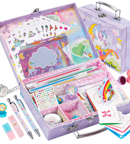 Nicpro 62PCS Unicorn Stationary Set For GirlsUnicorn Kid Toys for Aged 6-10 Years Old Cute Stationery Supplies Letter Writing Kit Gift for 5678910 - Little Girls Ideal Christmas Birthday Gifts