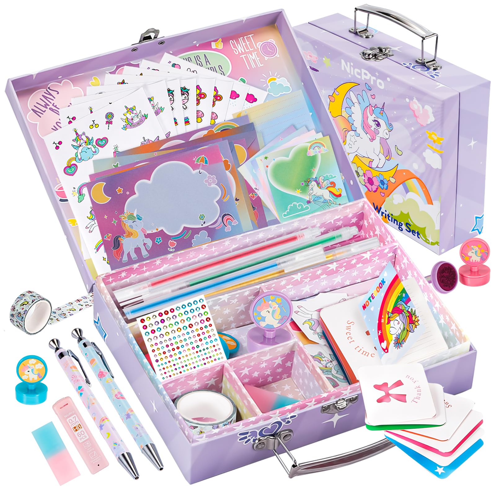 Nicpro 62PCS Unicorn Stationary Set For GirlsUnicorn Kid Toys for Aged 6-10 Years Old Cute Stationery Supplies Letter Writing Kit Gift for 5678910 - Little Girls Ideal Christmas Birthday Gifts
