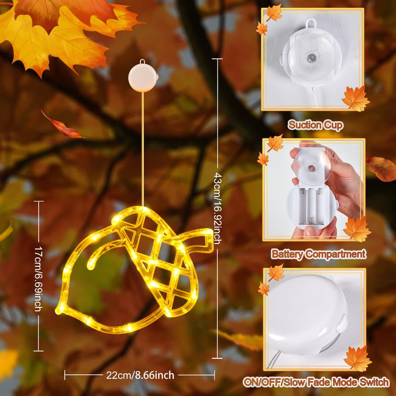 Lolstar Fall Decor Window Lights 2025 Thanksgiving Decorations Acorn Maple Leaves Pumpkin LED Lights with Suction Cups Battery Operated(Exclusive) Slow Fade Mode Timer Autumn Decorations for Home