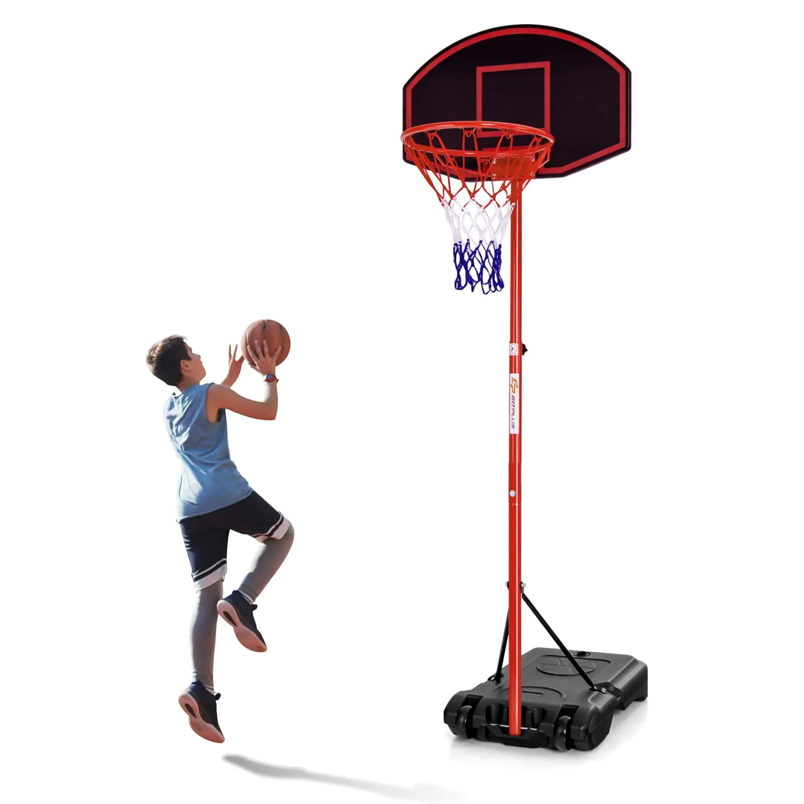Goplus Portable Basketball Hoop Height Adjustable Basketball Goal System [6.5FT-8.5FT] w/Shatterproof Backboard Fillable Base & Wheels Basketball Stand for Adult Kids Indoor Outdoor Use